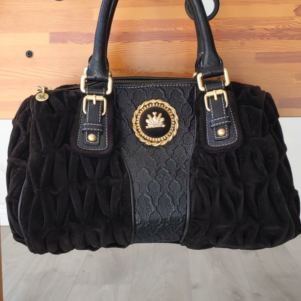Vintage Juicy Couture Quilted Velour Leather Hobo Satchel Bag GUC